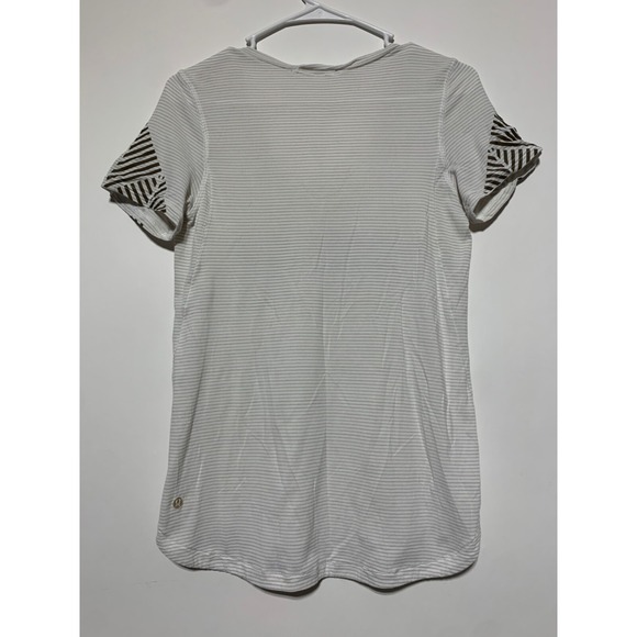Lululemon Women White Striped With Gold Striped Sleeved Shirt No Size Dot - Picture 2 of 4